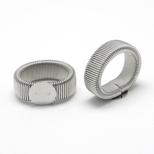 Silver Stretchy Ring Base - Flat Back - Approx. 17mm x 21mm x 15mm ~ 17mm inner