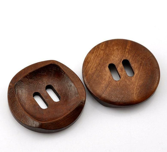 Dark Brown Coffee Wooden Buttons - 30mm (Approx. 1 1/8'' inch) - 2 Hole - Wood B