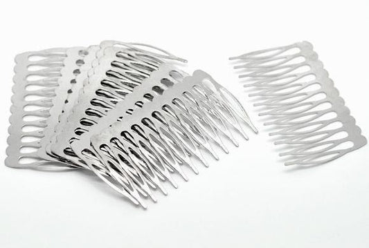 5 Silver Hair Combs - Nickel and Lead Safe - Wedding Bridal Comb - 39mm x 64mm (1.5'' x 2 1/2'') - Hair Clip Accessories  (15510)