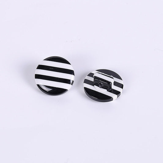 Resin Buttons 14mm x 14mm - Black White Striped Pattern - Shank - Acrylic Button (775)