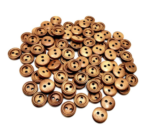 Wooden Buttons - 12mm - 2 Hole - Brown Wood Carved Buttons (12mm-A)