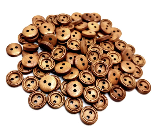 Wooden Buttons - 12mm - 2 Hole - Brown Wood Carved Buttons (12mm-A)