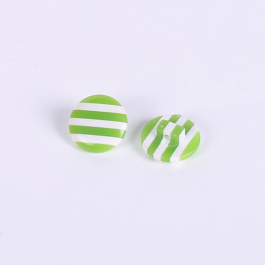 Resin Buttons 14mm x 14mm - Green White Striped Pattern - Shank - Acrylic Button (776)