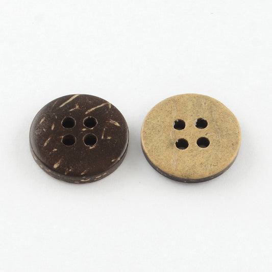 Small Coconut Shell Wooden Buttons - 15mm (5/8 inch) - 4 Hole - Wood Buttons - Recycled Coconut Wood (009)