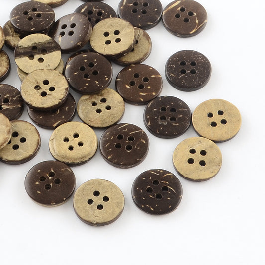 Small Coconut Shell Wooden Buttons - 15mm (5/8 inch) - 4 Hole - Wood Buttons - Recycled Coconut Wood (009)