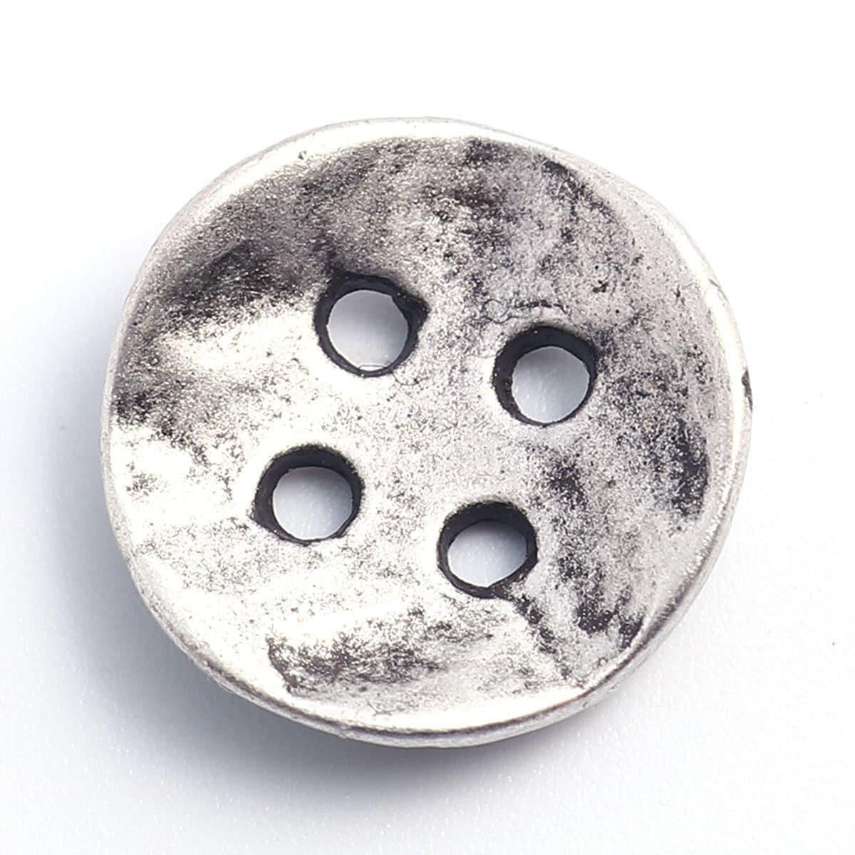 10 antiqued silver metal buttons 14mm x 14mm - 4 hole silver button (171)