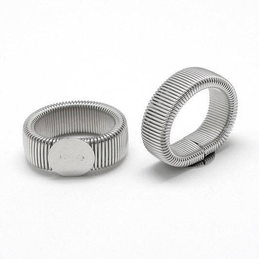 Silver Stretchy Ring Base - Flat Back - Approx. 17mm x 21mm x 15mm ~ 17mm inner