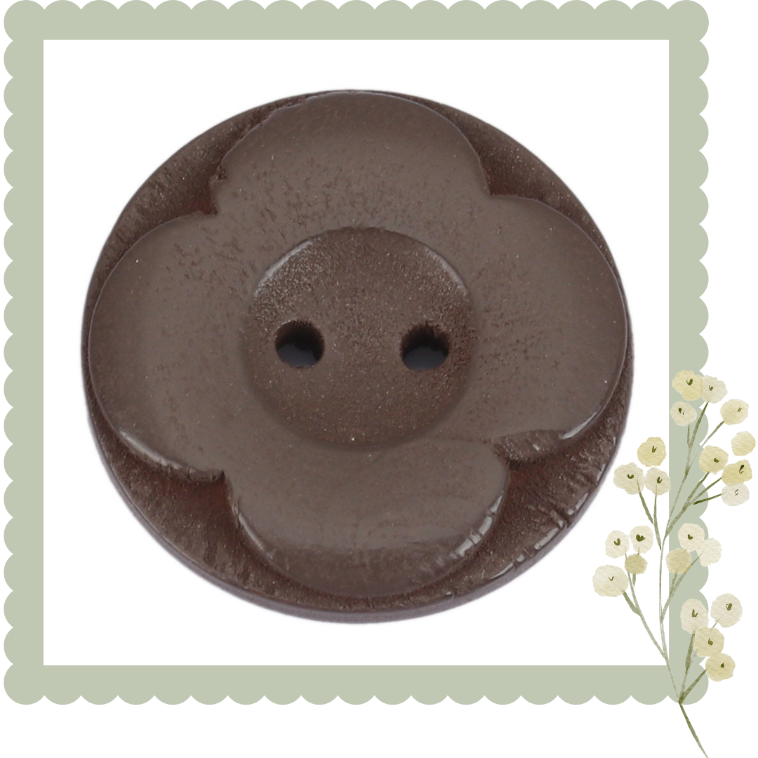 1 inch Dark Brown Carved Wooden Buttons - Carved Flower - 25mm (1 inch) - 2 Holes -  Round Sewing Wood Buttons 25mm (1")  (B0209993Q)