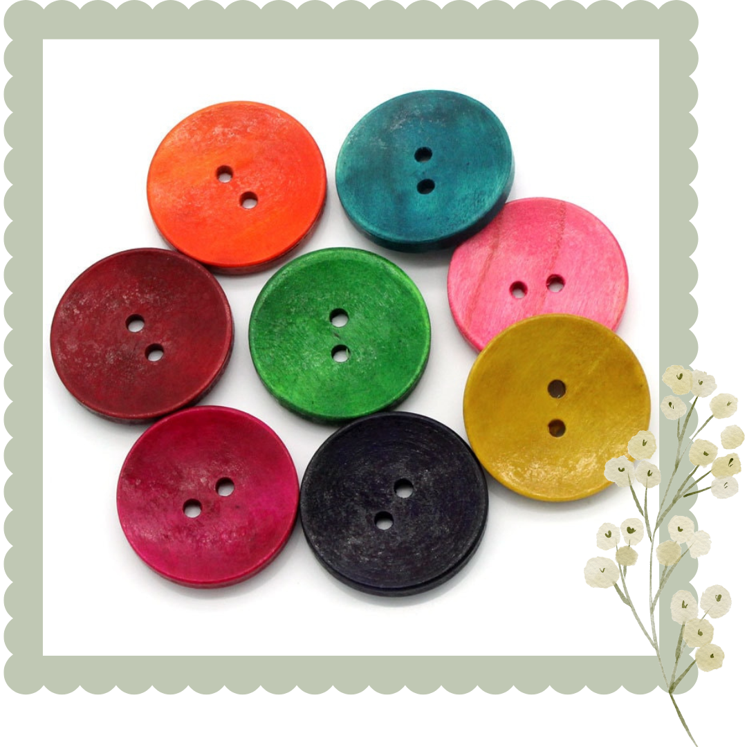 1 inch Mixed Color Wooden Buttons - 25mm (1 inch)-  Mixed Colors - 2 Hole - Mixed Wood Button (B0251693)