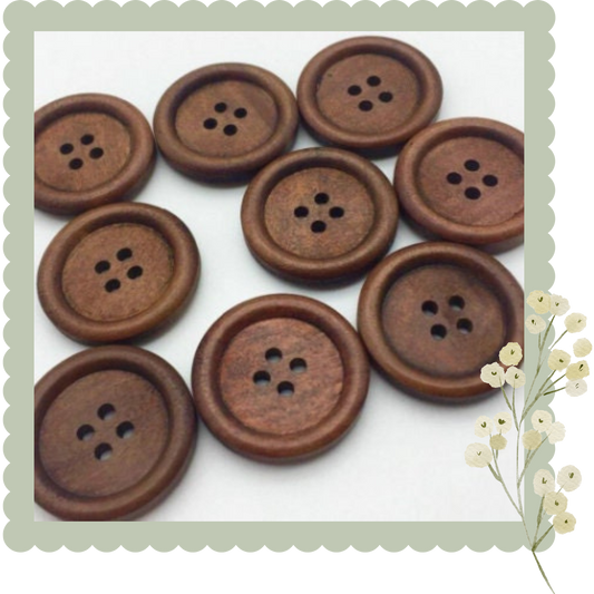 FREE SHIPPING - Brown Wooden Buttons - 25mm (1 inch) - 4 Holes - Knitting Buttons - Round Sewing Wood Buttons 25mm (1")  (SH040956)