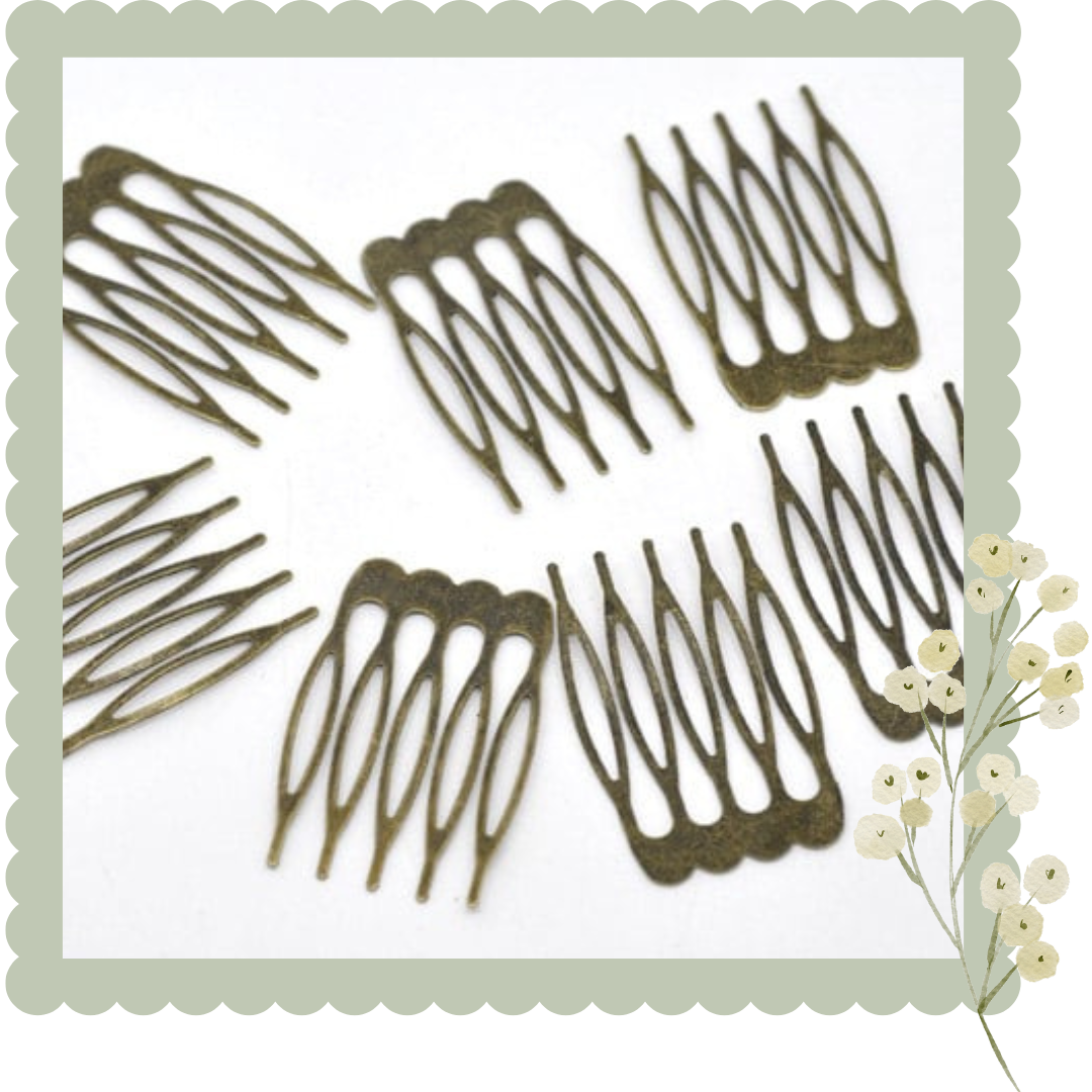 10 Bronze Hair Combs - Nickel Free - Lead Free - Wedding Bridal Comb - 39mm x 26mm - Hair Clip Accessories - Silver Comb (14362)