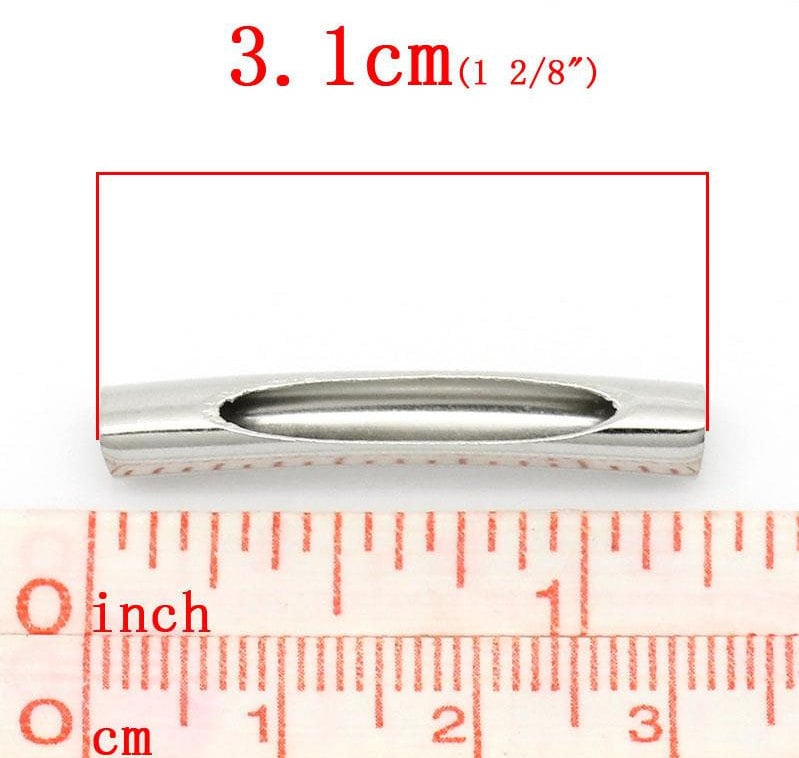 Silver Finish Tube Beads - Curved with Opening - 31mm x 5mm - Noodle Silver Tube Bead - Lead Nickel Safe (B28275)