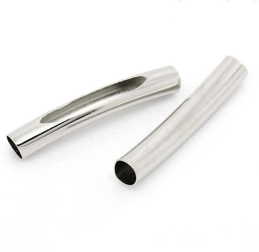 Silver Finish Tube Beads - Curved with Opening - 31mm x 5mm - Noodle Silver Tube Bead - Lead Nickel Safe (B28275)