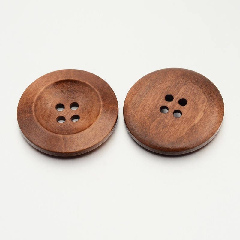 10 Large Brown Wooden Buttons - 30mm (1 1/4 inch) - 4 Hole - Wood Button (BUTT-O012-05)