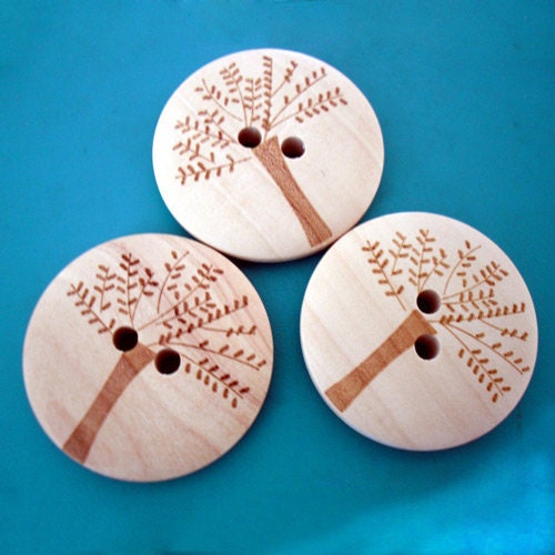 10 Large Natural Wooden Buttons - Tree of Life Pattern - 30mm (1.1 inch) - 2 Hole - Wood Button (NNA0Z6R)