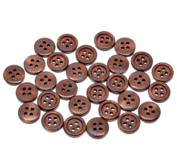 150 Dark Brown Wooden Buttons - 15mm - 4 Hole - Wood Button (B10383)