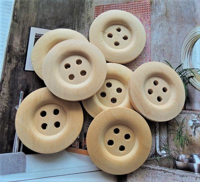 Large Natural Wooden Buttons - 40mm - 4 Hole - Unfinished Wood Button (P0086RF)