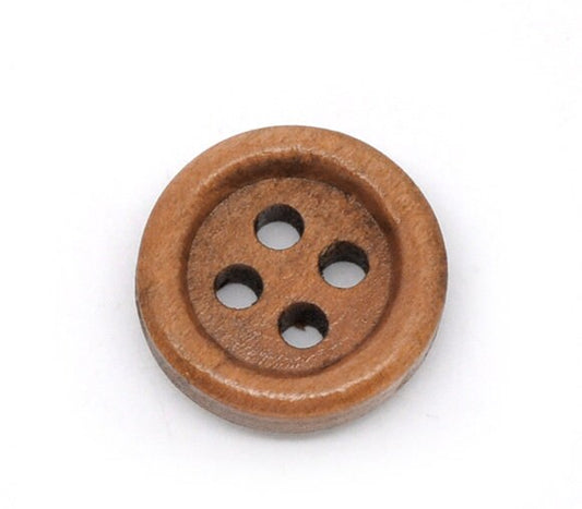 50 Medium Brown Wooden Buttons - 15mm - 4 Hole - Wood Button (B10382)