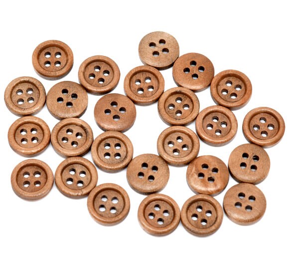 50 Medium Brown Wooden Buttons - 15mm - 4 Hole - Wood Button (B10382)