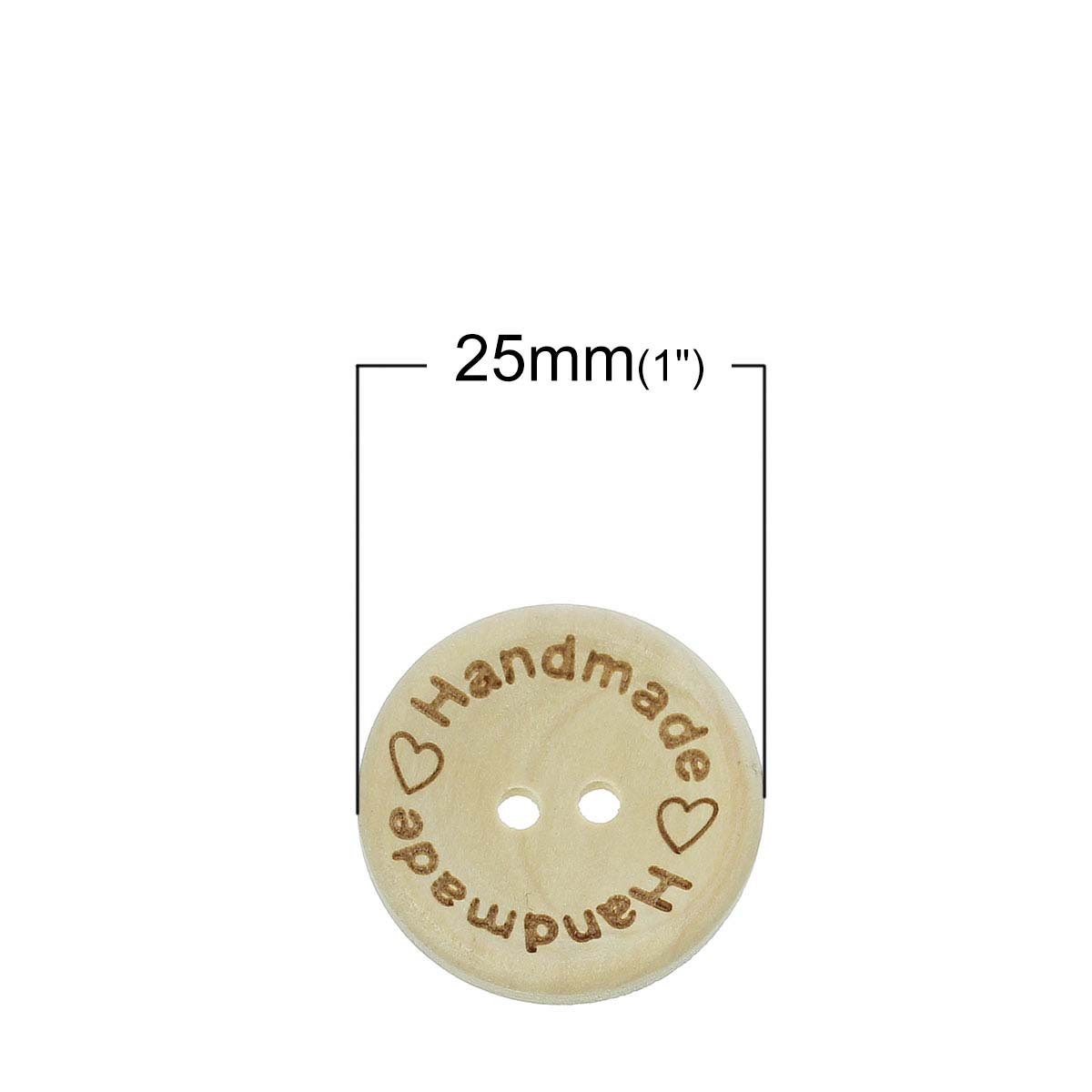 10 Natural "Handmade" Wooden Button - 25mm - 1 inch - 2 hole - Wood Buttons