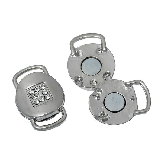 2 Rhinestone Silver Magnetic Clasps - 25mm x 17mm - Silver Rhinestone Clasp for Leather Cord or Bracelet (70085)