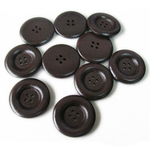 10 Large Dark Brown Coffee Wooden Button - 35mm - Approx. 1 3/8 inch - 4 hole - Wood Buttons (29954)