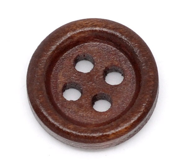 150 Dark Brown Wooden Buttons - 15mm - 4 Hole - Wood Button (B10383)