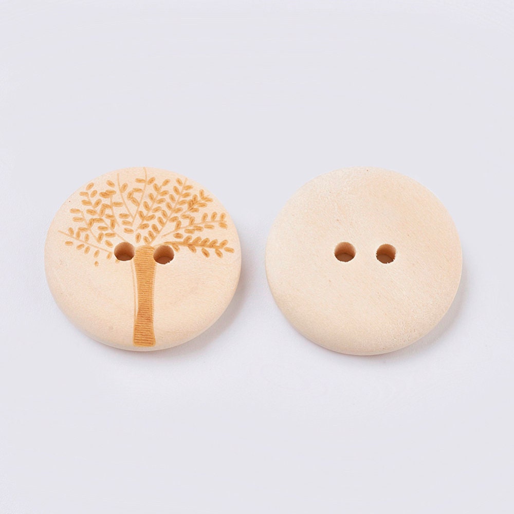 10 Large Natural Wooden Buttons - Tree of Life Pattern - 30mm (1.1 inch) - 2 Hole - Wood Button (NNA0Z6R)