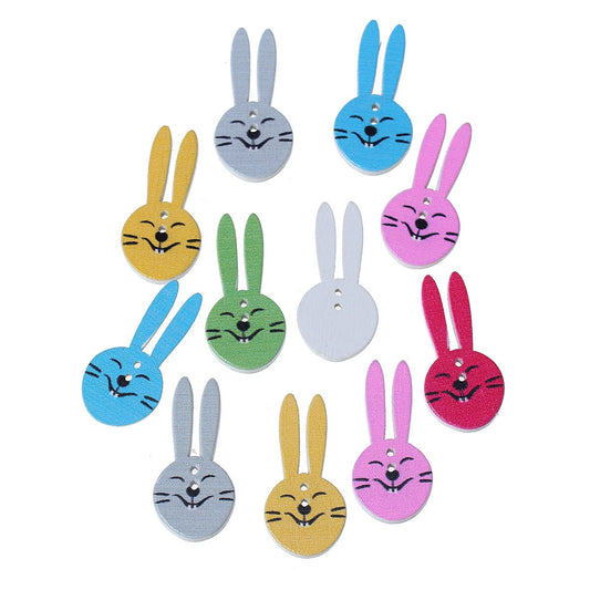 Easter Rabbit Mixed Color Wooden Buttons - 30mm (1 1/8 inch) x 15mm - Mixed Colors - 2 Hole - Mixed Color Wood Button (B64356)