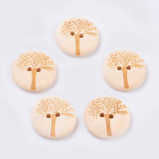 10 Large Natural Wooden Buttons - Tree of Life Pattern - 30mm (1.1 inch) - 2 Hole - Wood Button (NNA0Z6R)