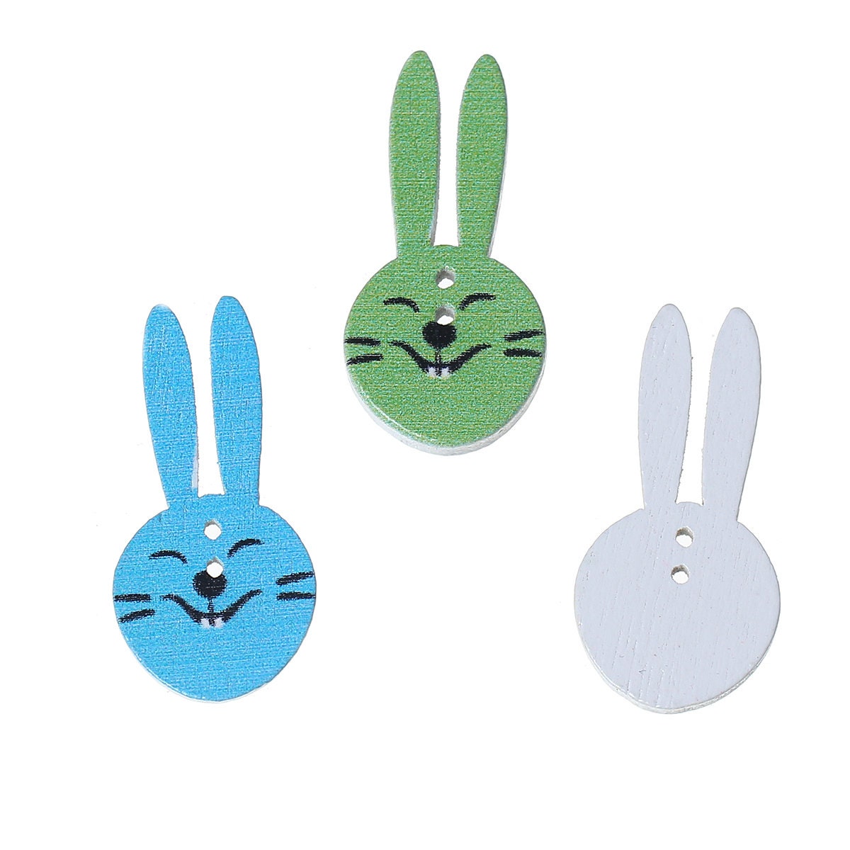 Easter Rabbit Mixed Color Wooden Buttons - 30mm (1 1/8 inch) x 15mm - Mixed Colors - 2 Hole - Mixed Color Wood Button (B64356)