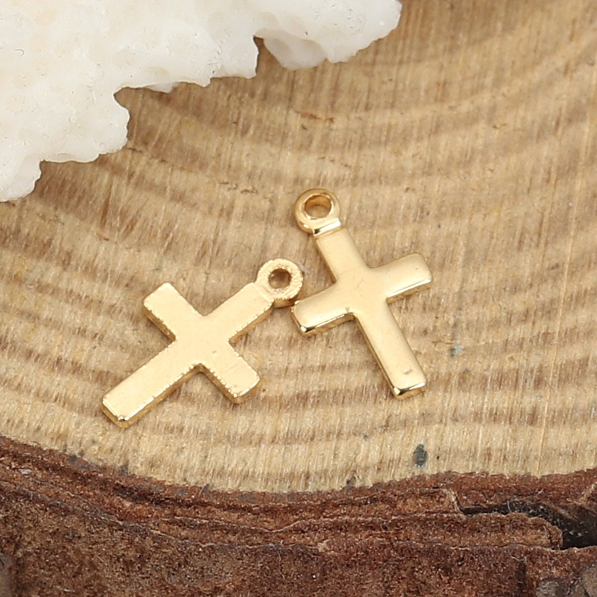 Gold Filled Cross Charms Pendants - 10mm x 6mm (3/8" x 1/4") - Lead and Nickel Safe - Metal Charm or Pendants (B0124271H)