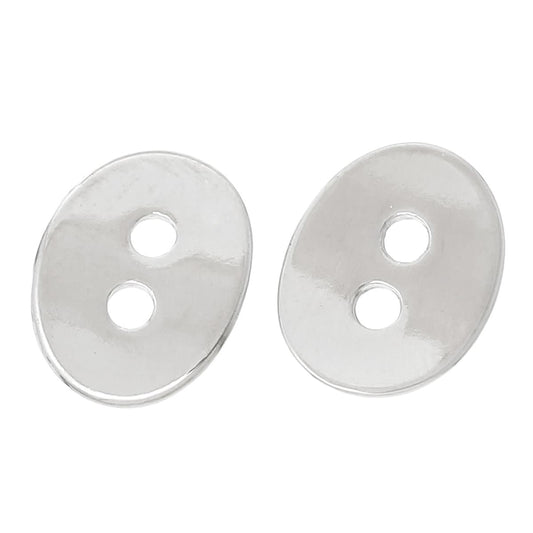 Silver Plated Oval Metal Buttons 14mm x 12mm (1/2"x 3/8") - 2 hole Silver Button - Lead, Nickel, Cadmium Safe (46424)