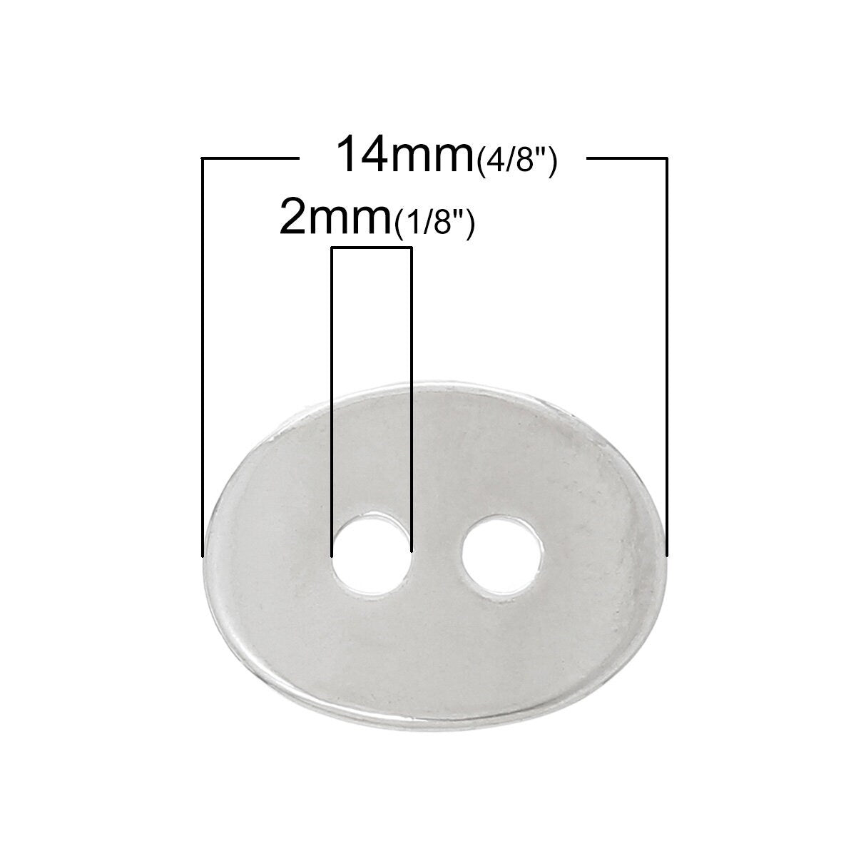 Silver Plated Oval Metal Buttons 14mm x 12mm (1/2"x 3/8") - 2 hole Silver Button - Lead, Nickel, Cadmium Safe (46424)