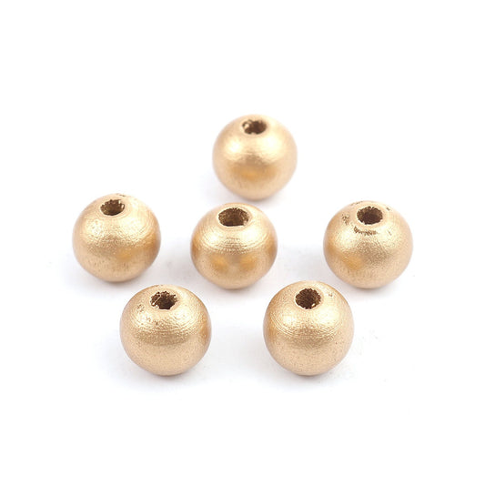 Wood Beads - 10mm (Approx. 3/8 inch) - Wooden Spacer Beads in Metallic Gold 10mm B0201264