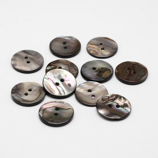 Black Gray Shell Buttons - 17mm (5/8 inch) - 2 Hole - Flat Natural Shell Buttons (P012-21)