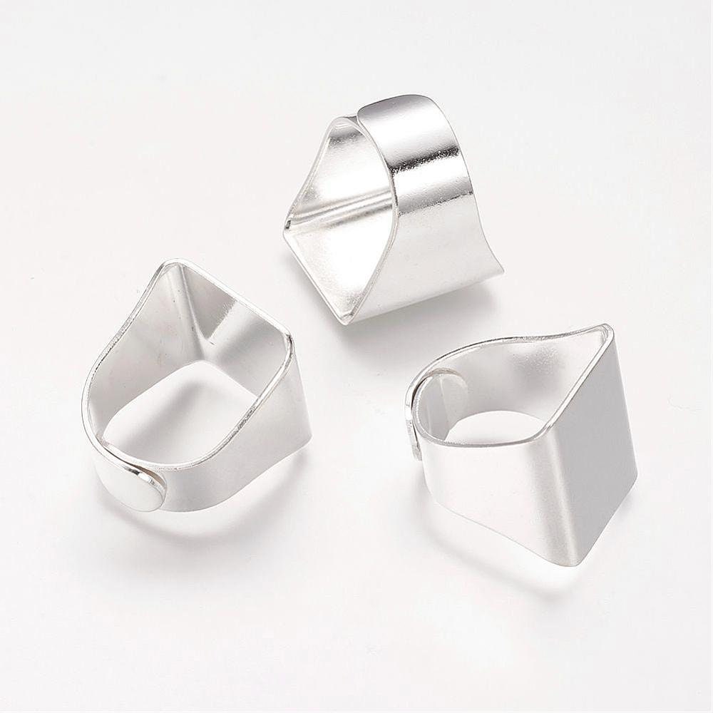 Ring Base - Adjustable - Shiny Silver Finish - Lead Nickel Cadmium Free - Size 5.75 - 20mm (3/4") - Adjustable Ring Bases (KK-A017-S)