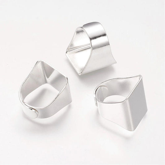 Ring Base - Adjustable - Shiny Silver Finish - Lead Nickel Cadmium Free - Size 5.75 - 20mm (3/4") - Adjustable Ring Bases (KK-A017-S)