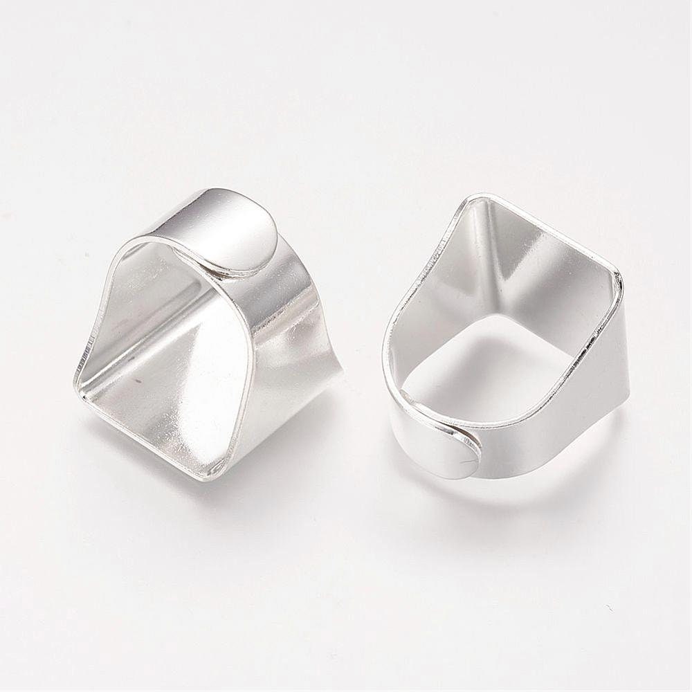 Ring Base - Adjustable - Shiny Silver Finish - Lead Nickel Cadmium Free - Size 5.75 - 20mm (3/4") - Adjustable Ring Bases (KK-A017-S)