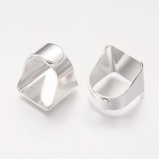 Ring Base - Adjustable - Shiny Silver Finish - Lead Nickel Cadmium Free - Size 5.75 - 20mm (3/4") - Adjustable Ring Bases (KK-A017-S)