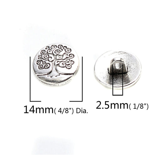 Tree of Life Silver Metal Sewing Buttons Round - Lead and Nickel Free - Antique Silver - Shank - 14mm Approx. 1/2 inch (B0207654)