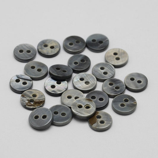 Black Gray Shell Buttons - 11mm - 2 Hole - Flat Natural Shell Buttons (P012-10-A)