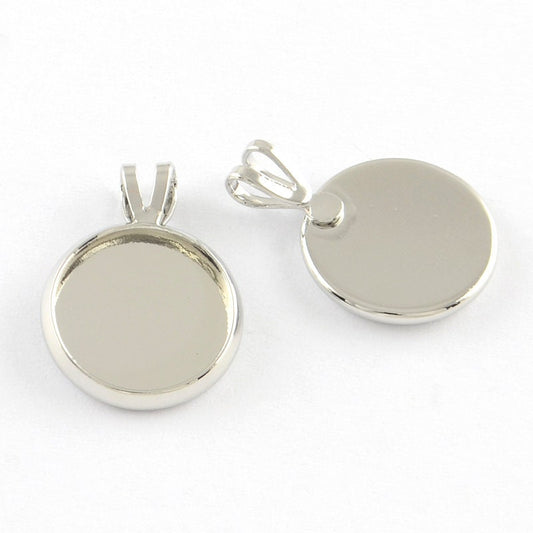 Pendant Tray Cabochon Sets - Silver - 12mm - Clear Glass Dome Cabochon