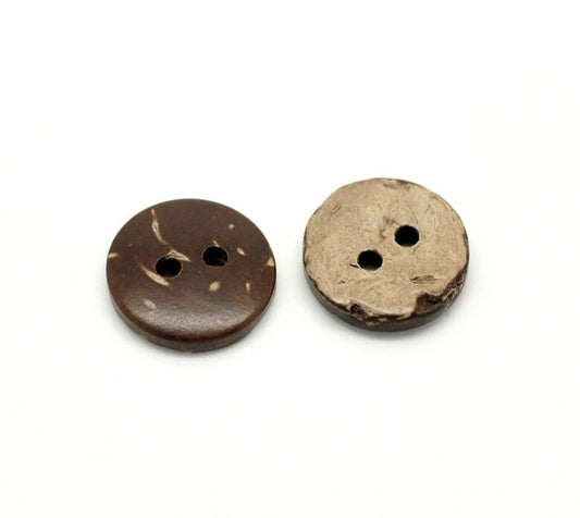 Small Coconut Shell Wooden Buttons - 13mm (1/2 inch) - Wood Buttons - Recycled Coconut Wood (18434)