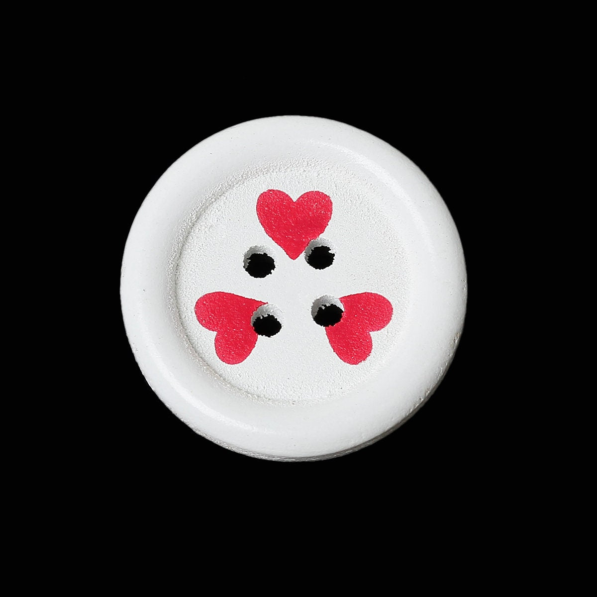 Wooden Buttons - White with Red Hearts Valentine's - 23mm (Approx 1 inch) - 4 Holes - Round Sewing Wood Buttons 23mm (Approx 1") (B46986)