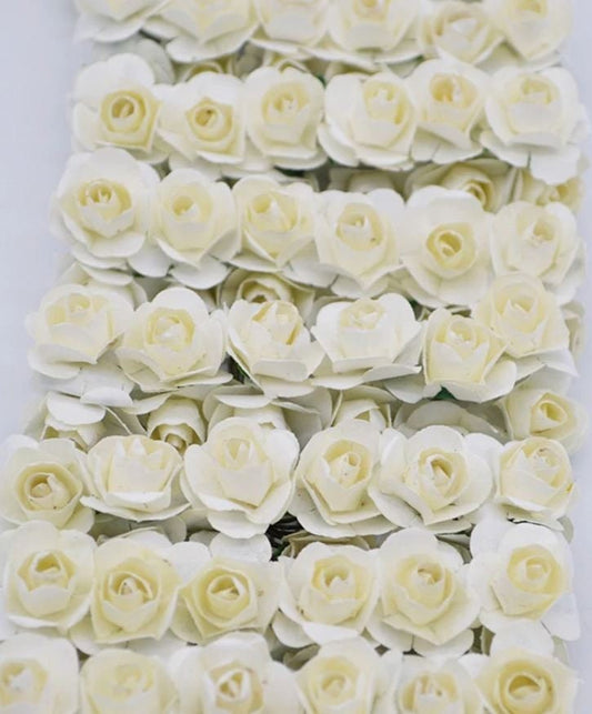 Ivory Mini Paper Flowers - 15mm - Small Paper Roses - Tiny Paper Roses with Stems