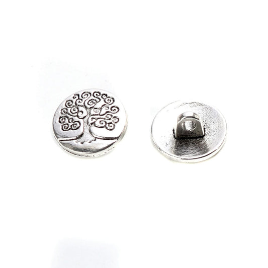 Tree of Life Silver Metal Sewing Buttons Round - Lead and Nickel Free - Antique Silver - Shank - 14mm Approx. 1/2 inch (B0207654)