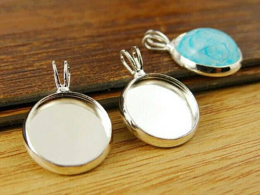 Pendant Tray Cabochon Sets - Silver - 12mm - Clear Glass Dome Cabochon