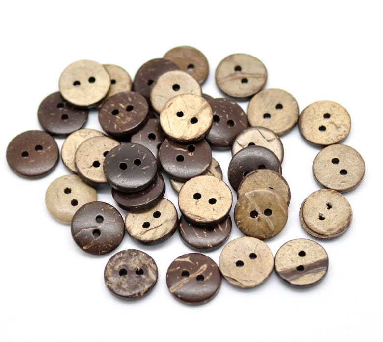 Small Coconut Shell Wooden Buttons - 13mm (1/2 inch) - Wood Buttons - Recycled Coconut Wood (18434)