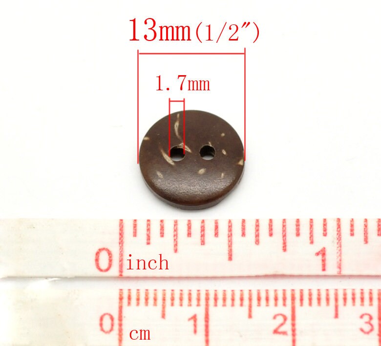 Small Coconut Shell Wooden Buttons - 13mm (1/2 inch) - Wood Buttons - Recycled Coconut Wood (18434)